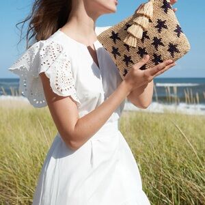NWT Woven Straw Clutch with Tassels